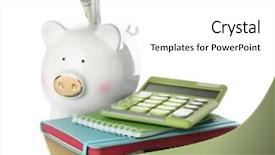  Presentation with knowledge - Slide set enhanced with piggy bank with banknote background and a white colored foreground