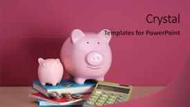 Presentation with piggy bank - Beautiful PPT theme featuring piggy bank with books coins backdrop and a  colored foreground