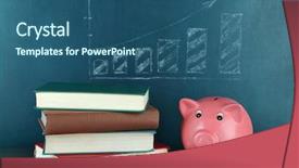  Presentation with knowledge - Presentation theme featuring piggy bank with books background and a ocean colored foreground