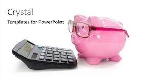  Presentation with business calculator - Audience pleasing presentation theme consisting of piggy-bank-with-eye-glasses backdrop and a white colored foreground