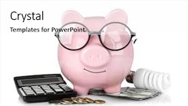  Presentation with piggy bank is evil - Beautiful slide set featuring piggy bank with glasses money backdrop and a white colored foreground