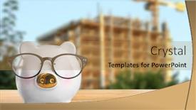  Presentation with mortgage - Slides enhanced with piggy bank with glasses on table mortgage concept background and a gold colored foreground