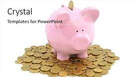  Presentation with piggy bank - Presentation design having piggy bank with golden coins background and a white colored foreground