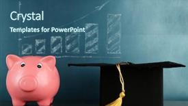  Presentation with piggy bank - Presentation design enhanced with piggy bank with grad hat background and a ocean colored foreground