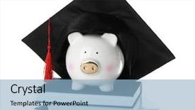  Presentation with piggy bank - Audience pleasing slide set consisting of piggy bank with graduation hat backdrop and a light blue colored foreground