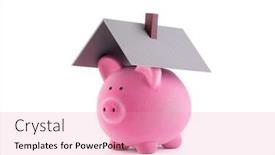  Presentation with white house roof - Beautiful slide set featuring piggy-bank-with-house-roof backdrop and a coral colored foreground