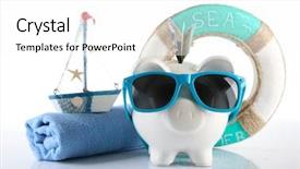  Presentation with piggy bank broken piggybank - Colorful theme enhanced with piggy bank with inserted dollar backdrop and a white colored foreground