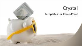  Presentation with white sand - Colorful presentation enhanced with piggy bank with inserted dollar backdrop and a  colored foreground