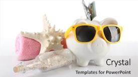  Presentation with banking bank vault door - Colorful PPT theme enhanced with piggy bank with inserted dollar backdrop and a soft green colored foreground