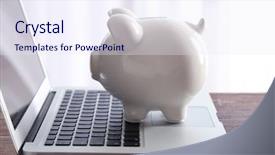  Presentation with piggy bank - Slide set with piggy bank with laptop background and a sky blue colored foreground
