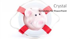  Presentation with piggy bank - PPT theme enhanced with piggy-bank-with-lifebelt-isolated background and a white colored foreground