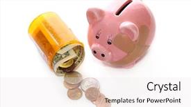  Presentation with change - PPT layouts with piggy bank with medicine bottle background and a sky blue colored foreground