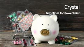  Presentation with piggy bank - Cool new theme with medicina preventiva - piggy bank with medicines backdrop and a dark gray colored foreground