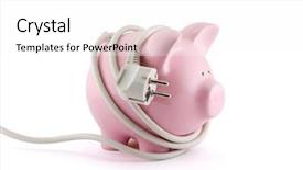  Presentation with energy savings - Amazing slide deck having piggy bank with power plug backdrop and a white colored foreground