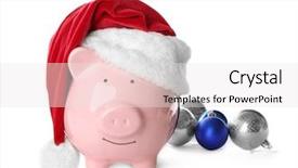  Presentation with piggy bank is evil - Presentation design having piggy bank with santa hat background and a  colored foreground