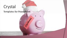  Presentation with accounting financial bank banking account - Beautiful presentation design featuring piggy bank with santa hat backdrop and a white colored foreground