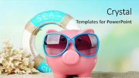  Presentation with piggy bank - Colorful presentation theme enhanced with piggy bank with sunglasses backdrop and a arctic colored foreground