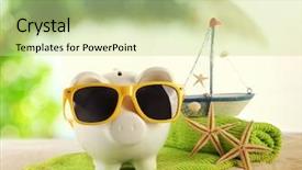  Presentation with piggy bank broken piggybank - PPT theme consisting of piggy bank with towel background and a mint green colored foreground