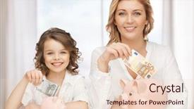  Presentation with piggy bank broken piggybank - Slide deck having piggy banks and paper money background and a  colored foreground