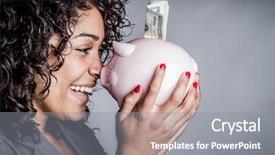  Presentation with save water concept saving - Cool new slide deck with piggy banks dollar - beautiful black woman saving money backdrop and a gray colored foreground