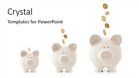  Presentation with bank - Colorful theme enhanced with piggy banks increasing in size backdrop and a white colored foreground
