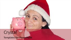  Presentation with beautiful reof christmas season - Audience pleasing presentation design consisting of piggy banks santa hat - beautiful girl in christmas loving backdrop and a crimson colored foreground