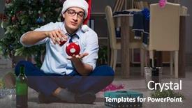  Presentation with collage of families celebrating christmas - Cool new PPT theme with piggy banks santa hat - businessman celebrating christmas at home backdrop and a dark gray colored foreground