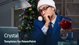  Presentation with late - Cool new PPT layouts with piggy banks santa hat - businessman working late on christmas backdrop and a  colored foreground