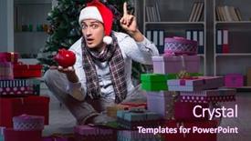  Presentation with gifs christmas - Cool new PPT theme with piggy banks santa hat - man with many christmas gifts backdrop and a  colored foreground