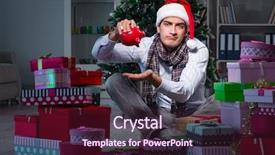  Presentation with gifts - Beautiful slide deck featuring piggy banks santa hat - man with many christmas gifts backdrop and a  colored foreground