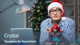 Presentation with santa - Colorful PPT layouts enhanced with piggy banks santa hat - young man working at home backdrop and a  colored foreground