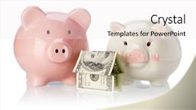  Presentation with white house - PPT layouts enhanced with piggy banks with money house background and a sky blue colored foreground