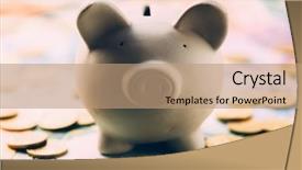  Presentation with cash - Presentation design consisting of piggy moneybox with euro cash background and a coral colored foreground