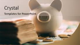  Presentation with cash - Theme having piggy moneybox with euro cash background and a mint green colored foreground