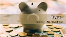  Presentation with cash - Slide deck featuring piggy moneybox with euro cash background and a coral colored foreground