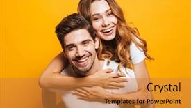  Presentation with explanation photo - Slides with piggyback - photo of pleased adorable couple background and a gold colored foreground