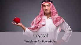  Presentation with arab - Slide set with piggybank on gray background background and a light gray colored foreground