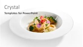  Presentation with main course - Colorful PPT theme enhanced with pike-fish-souffle-in-plate backdrop and a white colored foreground