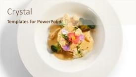  Presentation with main course - Beautiful slide set featuring pike-fish-souffle-in-plate backdrop and a lemonade colored foreground