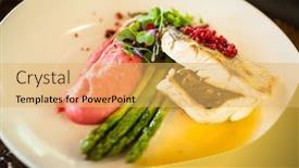  Presentation with couscous - Presentation theme having pike-perch-fillet-asparagus-pearl background and a yellow colored foreground