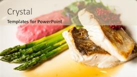  Presentation with couscous - Audience pleasing presentation theme consisting of pike-perch-fillet-asparagus-pearl backdrop and a lemonade colored foreground