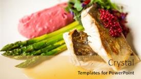  Presentation with couscous - PPT theme consisting of pike-perch-fillet-asparagus-pearl background and a yellow colored foreground