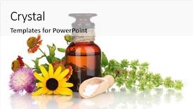  Presentation with white flowers - Colorful theme enhanced with pil - medicine bottle with tablets backdrop and a  colored foreground