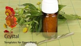  Presentation with herbal medicine flowers - Audience pleasing slides consisting of pil - medicine bottle with tablets backdrop and a  colored foreground