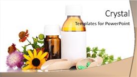  Presentation with white flowers - Presentation design having pil - medicine bottles with tablets background and a  colored foreground