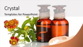  Presentation with herbal medicine flowers - Slide deck with pil - medicine bottles with tablets background and a  colored foreground