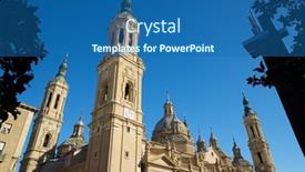  Presentation with city - PPT theme having pilar-cathedral-view-in-zaragoza background and a ocean colored foreground