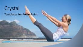  Presentation with pilates - PPT layouts enhanced with pilates - focused fit blonde doing yoga background and a light blue colored foreground