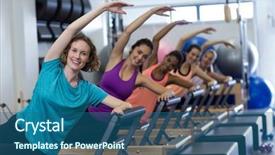  Presentation with women equality group of diverse - Colorful slide set enhanced with pilates - group of women exercising backdrop and a ocean colored foreground