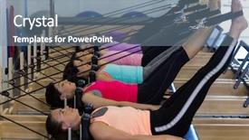  Presentation with gym - Slide set consisting of pilates - group of women exercising background and a seafoam green colored foreground